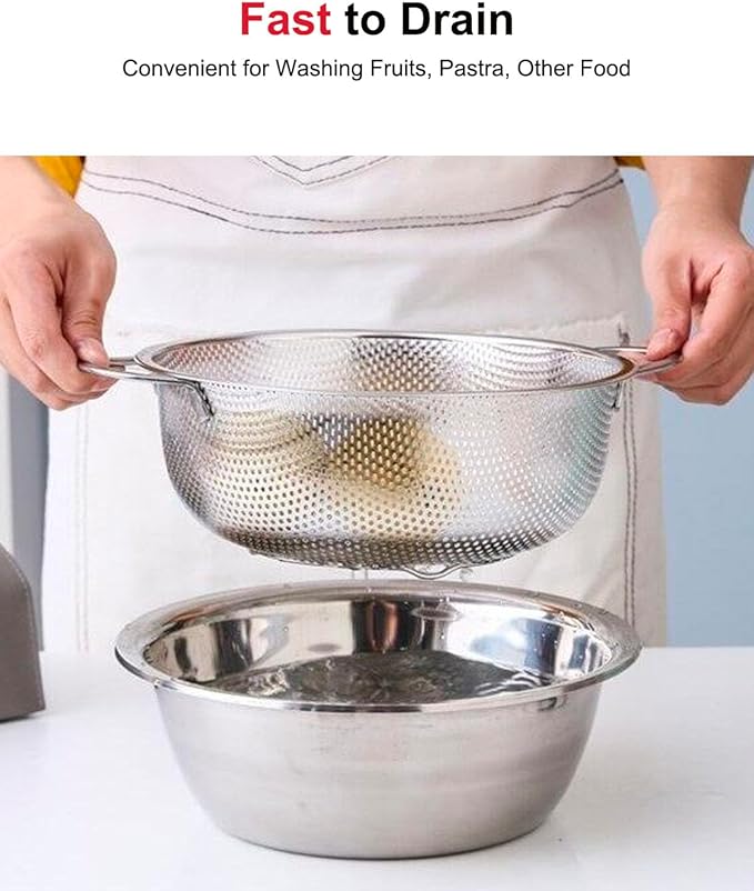 3-Quart Colander for Kitchen, Stainless Steel Colander with Base, Pasta Strainer with Handle, Food Strainer for Spaghetti, Vegetables, Fruit