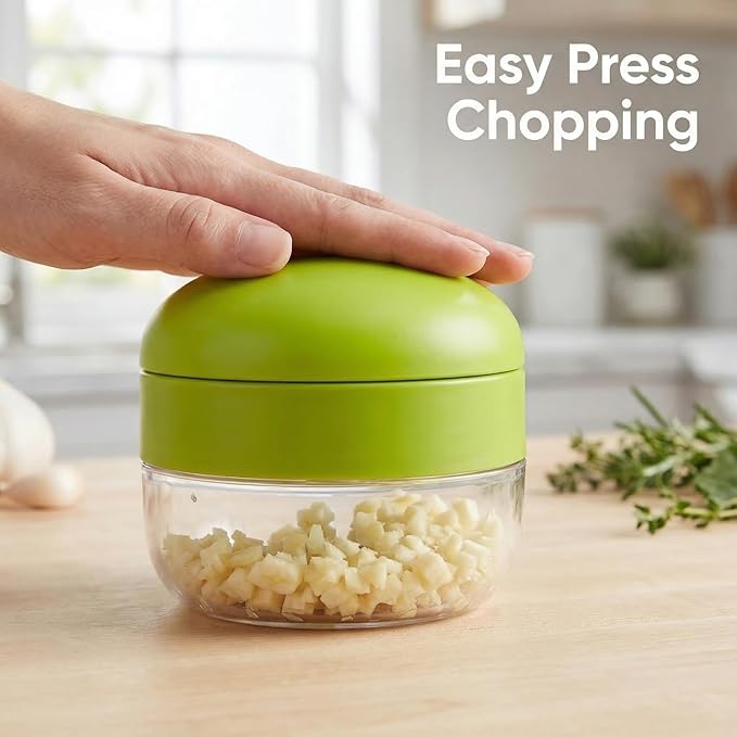 2-Pack 3-in-1 Garlic Press Set, Stainless Steel Garlic Mincer with Garlic Peeler & Cleaning Brush, Garlic Crusher Tool with Storage Container for Kitchen Cooking (Green)