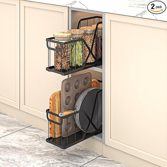 2 Pack Pull Out Cabinet Organizer for Cutting Board, Baking Sheet, Cookie Sheet, Sliding Rack for Bakeware & Trays, for Narrow Cabinet Space