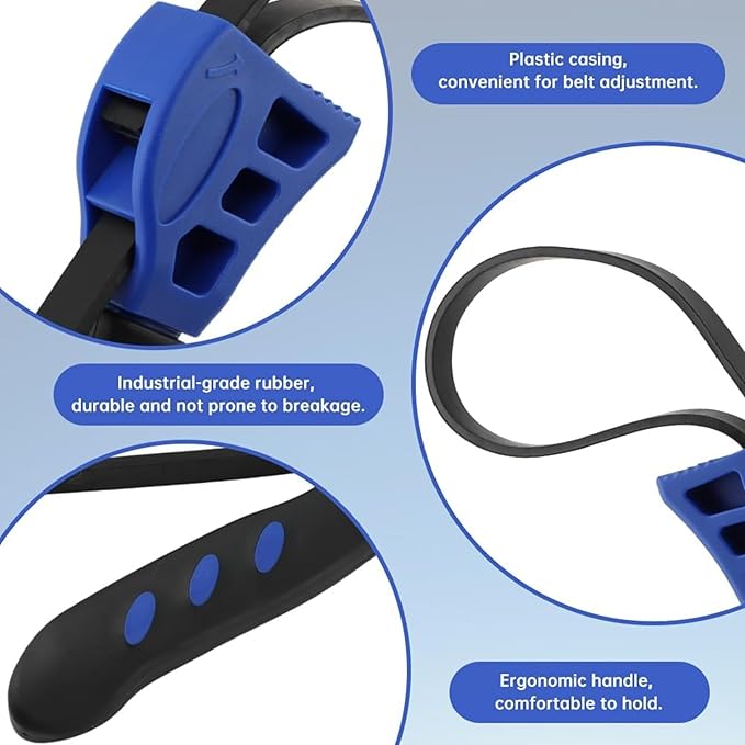 2-Pack Adjustable Rubber Strap Wrench Set – 25.20" & 20.48" Heavy-Duty Strap Wrench for Oil Filter, Jar Opener, Water Filter, Plumbing, Sink, Faucet – Non-Slip Multipurpose Wrench Tool (Blue)