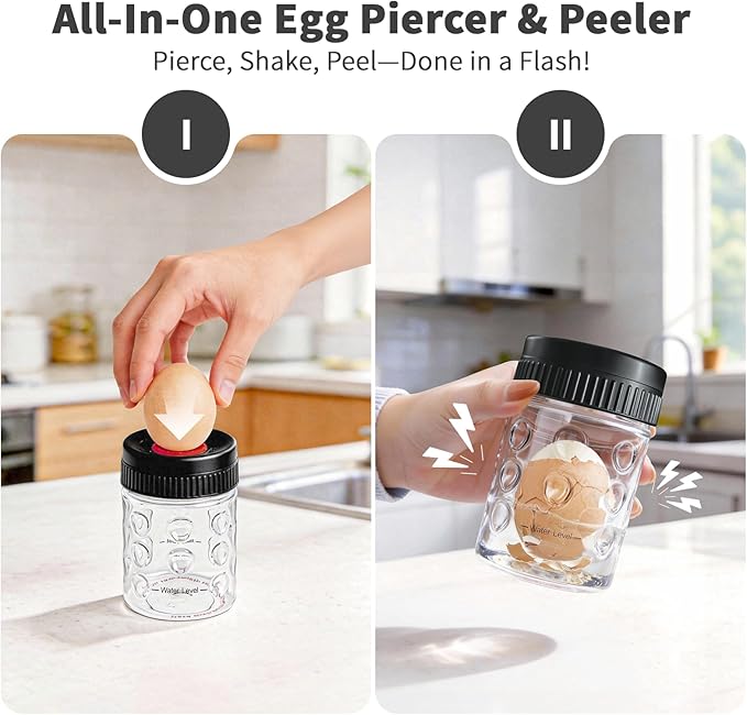 Luvan Egg Piercer & Peeler - 2-in-1 Egg Poker and Cracker Tool for Boiled Eggs with Built-in Hole Puncher & Quick Shake Shell Opener for Cooking, Salads, Deviled Eggs, and Breakfast Prep