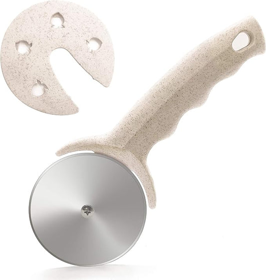 Pizza Cutter Wheel, Stainless Steel Pizza Cutter with Cover, Super Sharp Pizza Slicer-Dishwasher safe,Smooth Rotating Pizza Wheel Safe with Healthy Material（Beige）
