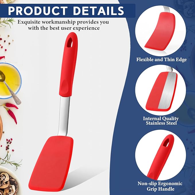 Medium Silicone Spatula Flexible Silicone Cookie Spatula Heat Resistant Medium Pancake Turner for Kitchen Use Nonstick Cookware No Scratch Cooking Flipper for Egg Pancake