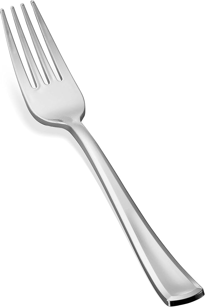 150 Silver Plastic Silverware Set - Disposable Flatware Cutlery - 50 Forks, 50 Spoons, 50 Knives - Heavy Duty Party Bulk