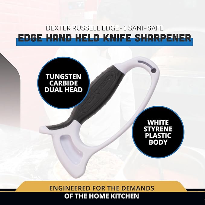 Dexter-Russell EZ Hand-Held Knife Sharpener | Compact White Handle | Tungsten Carbide Precision Sharpening | Easy 3-4 Stroke Use | Made in USA
