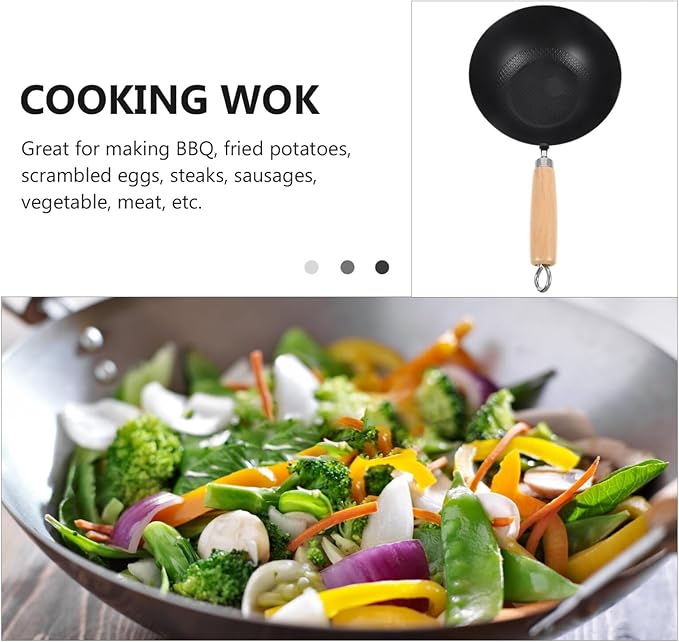 ABOOFAN Small Wok 14.56 Inch Japanese Iron Non-Stick Cooking Pot Flat Bottom Gas Stove Frying Pan for Home Kitchen