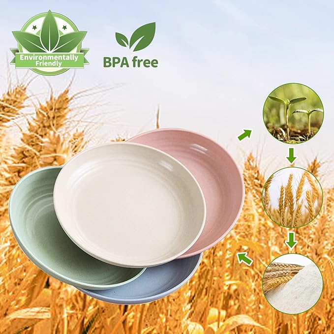Mfacoy 6 Pack Unbreakable Dinner Plates, 10 Inch Wheat Straw, Reusable Deep Plastic, Lightweight for Camping/Kitchen, Dishwasher & Microwave Safe, Kids-Toddler & Adult