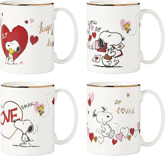 Lenox 897219 Snoopy Valentines Day Mugs, Set of 4, Assorted