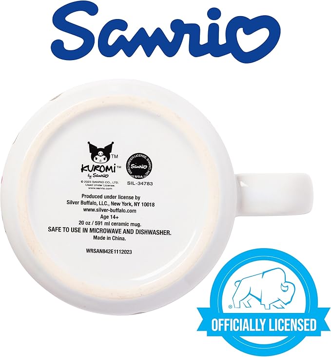 Silver Buffalo Sanrio Hello Kitty and Friends Kuromi Cherries and Black Hearts Ceramic Camper Mug, 20 Ounces