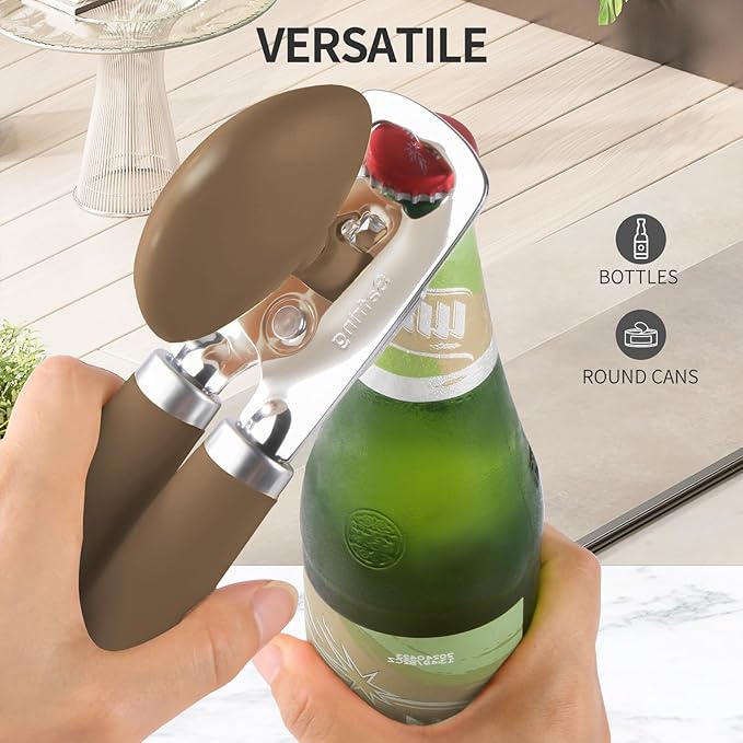 Can Opener Manual, Heavy Duty Stainless Steel Smooth Edge Can Opener With Soft Touch Handle, Oversized Handheld Easy Turn Knob, Multi-Function Bottle Opener, Coffee
