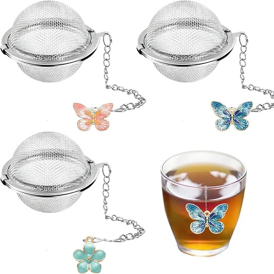 3 Pcs Tea Infusers for Loose Tea Leaf Steeper Tea Balls for Loose Tea Diffusers for Loose Tea Stainless Steel Tea Infuser Loose Leaf Tea Steeper with Metal Pendant (Butterfly and Flower)