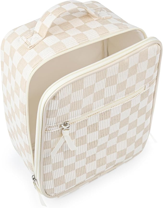 Aileam Lunch Box Lunch Bag for Women Cute Girls Insulated Womens Lunch Bag For Work Quilted Large Capacity Reusable Insulated Cooler for Work School Picnic Travel Beige Checker