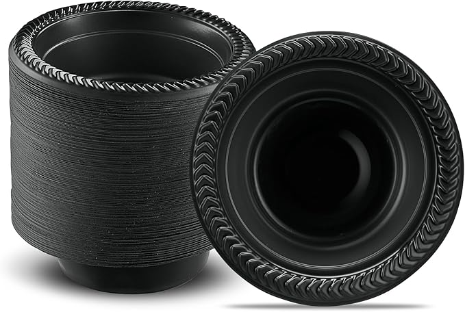 PLASTICPRO 400 PCS Black Plastic Bowls Light Weight 5 oz Small Plastic Soup Bowls Black Salad Dessert Plates Disposable for Party and Wedding