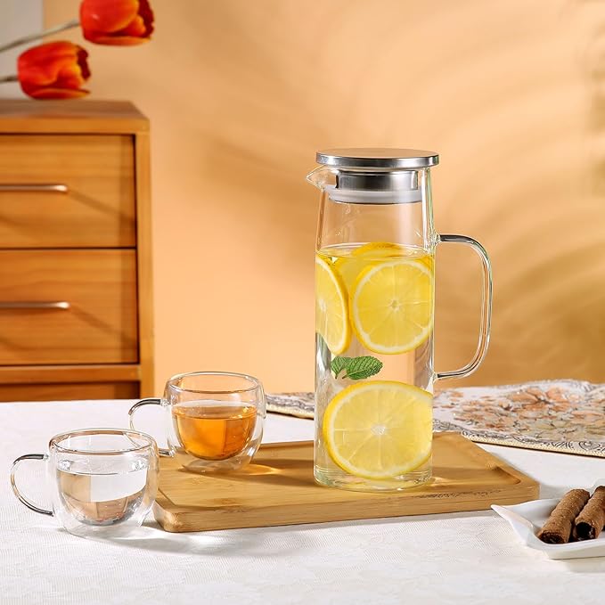 Heat Resistant Glass Pitcher With Lid And Spout, Iced Tea Pitchers Beverage Pitchers For Fridge, Water Pitcher And Carafe 1200ml/41oz