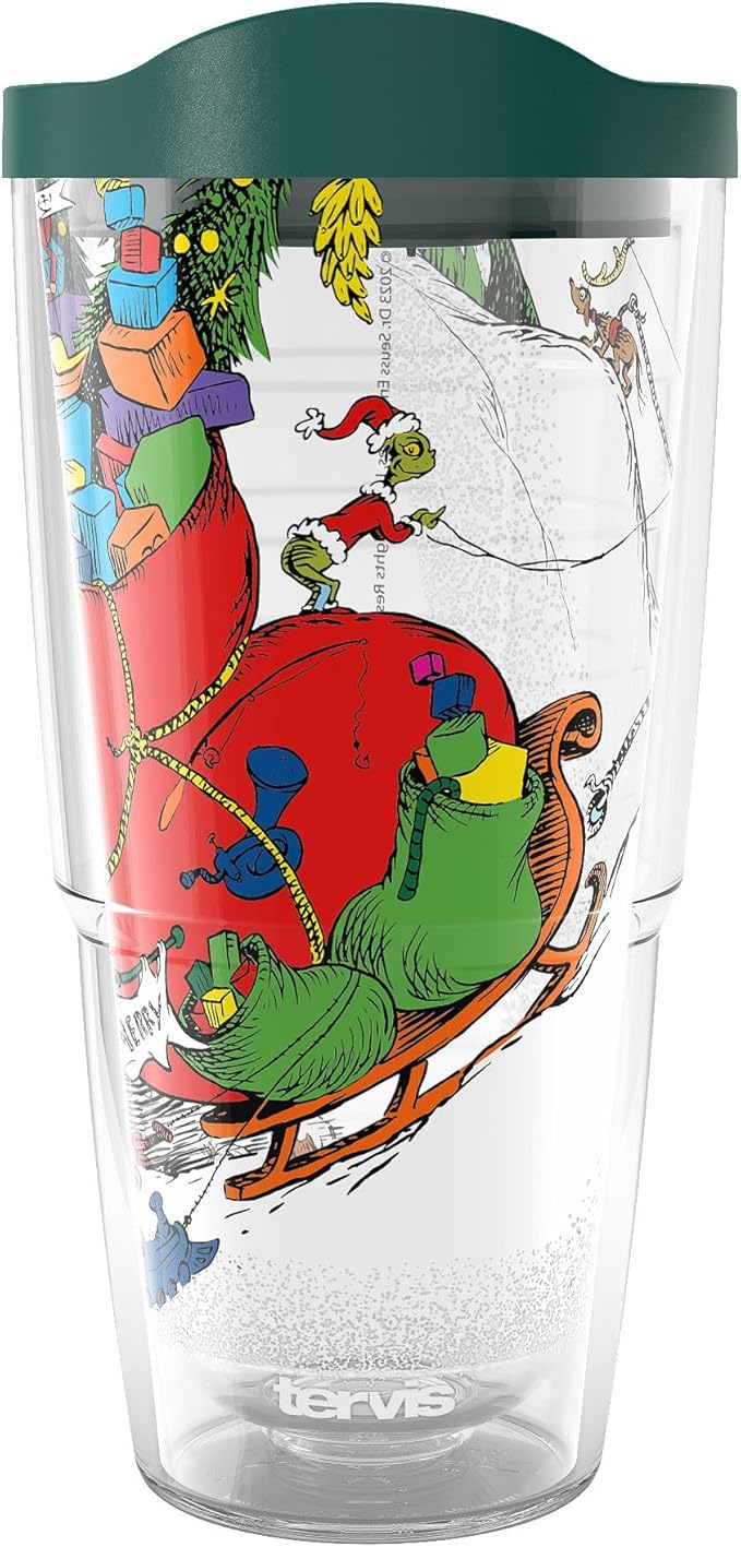 Tervis Dr. Seuss Grinch All Packed Up Made in USA Double Walled Insulated Tumbler Travel Cup Keeps Drinks Cold & Hot, 24oz, Classic