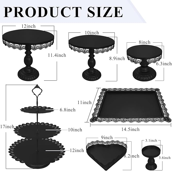 Set of 9 Cake Stands Metal Cupcake Stand Set Multiple Styles Candy Fruit Display Tower Dessert Plate Cake Serving Tray for Birthday Party Wedding Anniversary Baby Shower Engagement (Black)