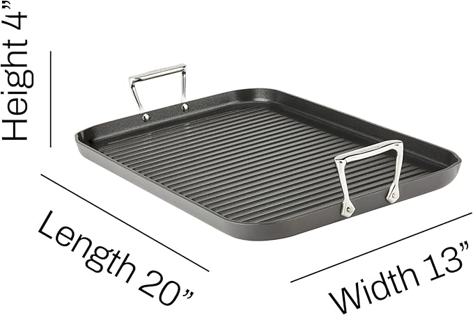 All-Clad HA1 Hard Anodized Nonstick Grill/Griddle Pan 13x20 Inch Oven Broiler Safe 500F Pots and Pans, Cookware Black