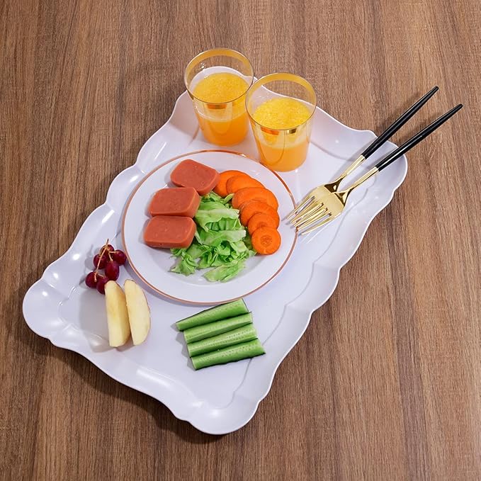 BBG 6 Pack Appetizer Serving Tray, Rectangle White Plastic Serving Platters, 15" x 10" Heavy Duty Serving Platters, Reusable Trays Perfect for Wedding, Parties & Buffet,Spring