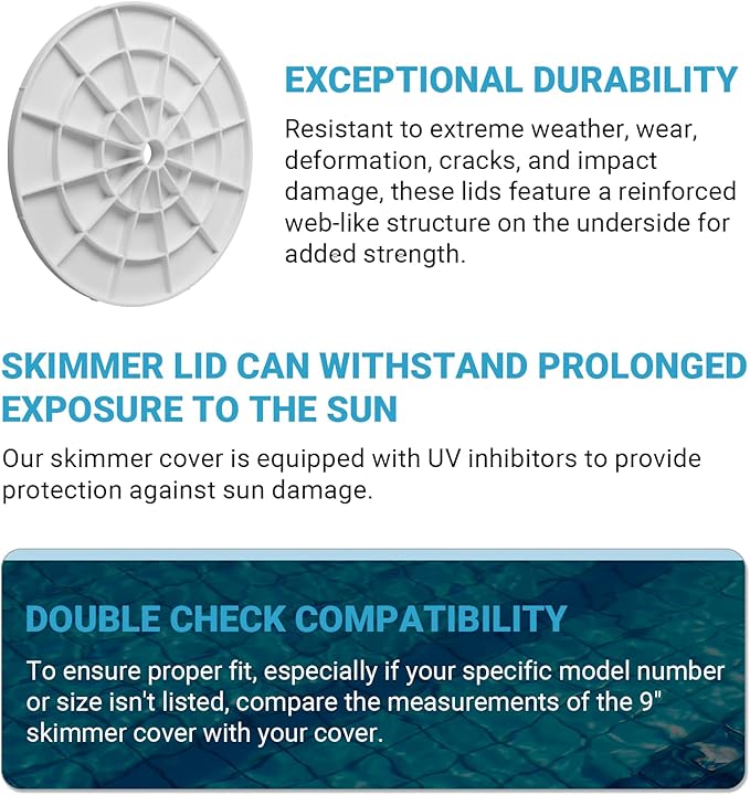 AR-PRO (2-Pack Swimming Pool Skimmer Cover - 9" Universal Round Pool Skimmer Lid Cover - Exact Replacement for 9 1/8" Skimmer Valve Lids and Spa Lids (White)