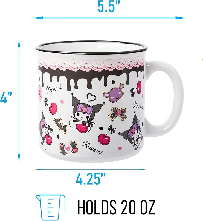 Silver Buffalo Sanrio Hello Kitty and Friends Kuromi Cherries and Black Hearts Ceramic Camper Mug, 20 Ounces