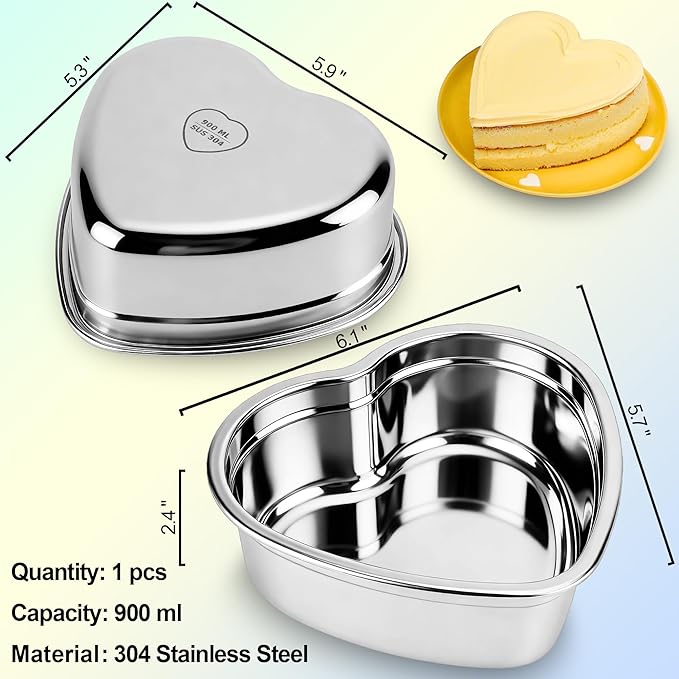Heart Shaped Cake Pans, Nonstick 6x3 Inch Heart Cake Pan for Layer Cakes 1-2 Servings, Stainless Steel Small Cake Pan Tins for Birthday/Valentine's Day/Wedding/Anniversary, Dishwasher Safe