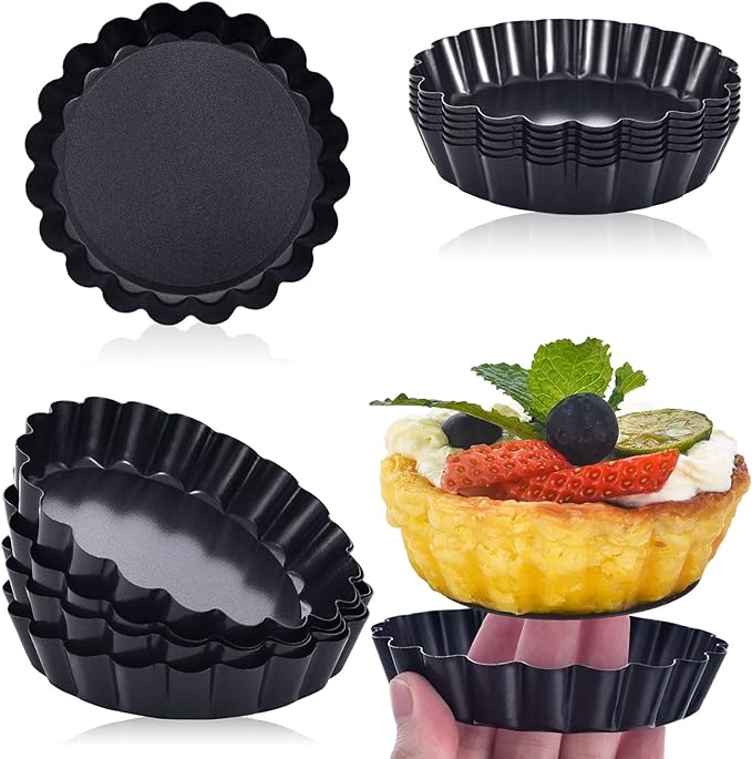 DATANYA 12Packs Mini Tart Pans 4 Inch Tart Pan Removable Bottom Round Nonstick Quiche Pan, Heavy Duty Fluted Side for Pies, Mousse Cakes, Dessert Baking