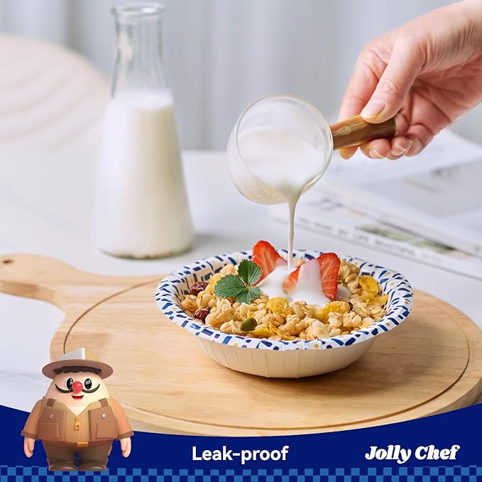 JOLLY CHEF 12 oz Paper Bowls 200 Count, Soak-Proof, Heavy Duty Small Disposable Bowls Bulk for Snacks, Desserts, Breakfast, Lunch, and Party Use