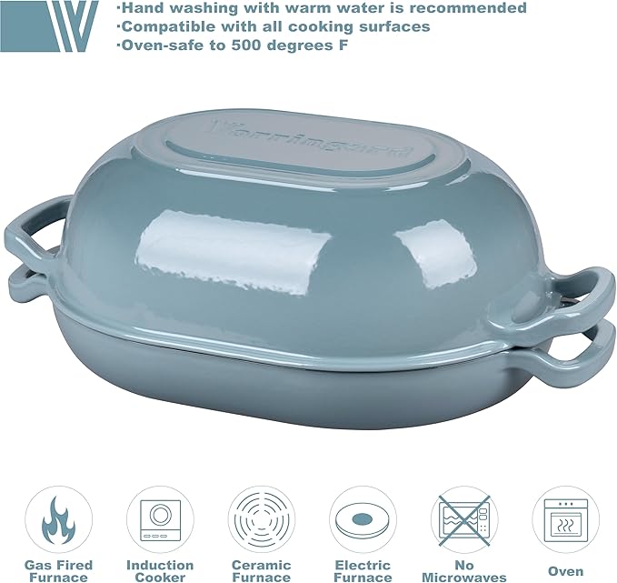 Enameled Cast Iron Sourdough Bread Oven, Dutch Oven, Loaf Cast Iron Bread Pan for Homemade Bread Baking, Meatloaf Pan with Lid, 7QT, Sea Salt