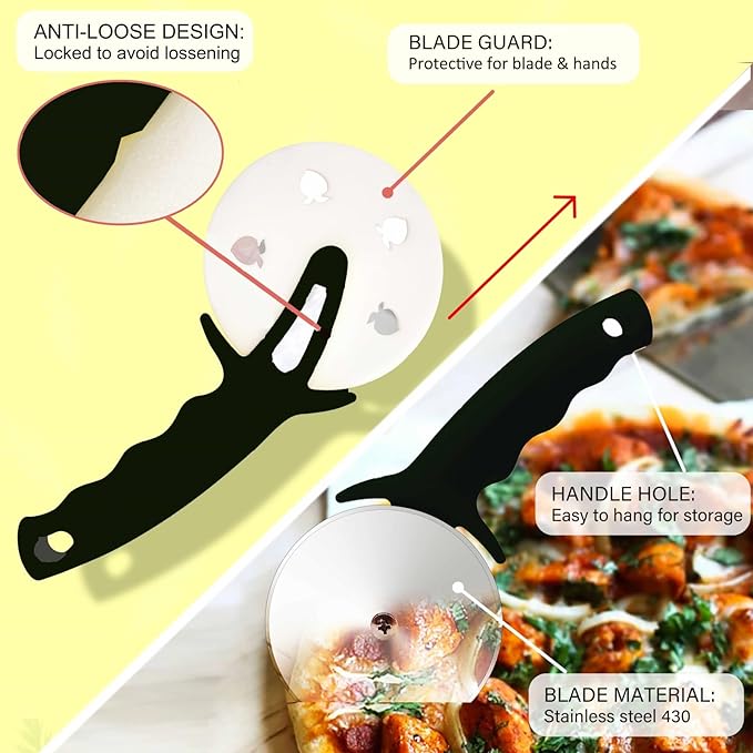 3" Pizza Cutter Wheel, Stainless Steel Pizza Cutter with Cover, Super Sharp Pizza Slicer-Dishwasher safe,Smooth Rotating Pizza Wheel Safe with Ergonomic Handle-Black