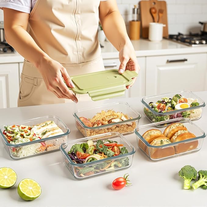5 Pack 20oz Glass Meal Prep Containers with Air Vent Lids, Borosilicate Glass Food Storage Container with Snap Airtight Lids for Lunch, Food Prep, Microwave, Oven, Freezer & Dishwasher Safe, BPA-Free