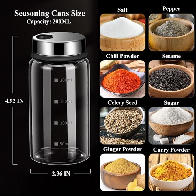 Verdental 7 oz Salt Pepper Shakers with Adjustable Outlet Holes Clear Glass Shaker Bottles Spice Seasoning Cans for Kitchen Decor and Home Restaurant BBQ Camping Farmhouse Kitchen Accessories (200ml)