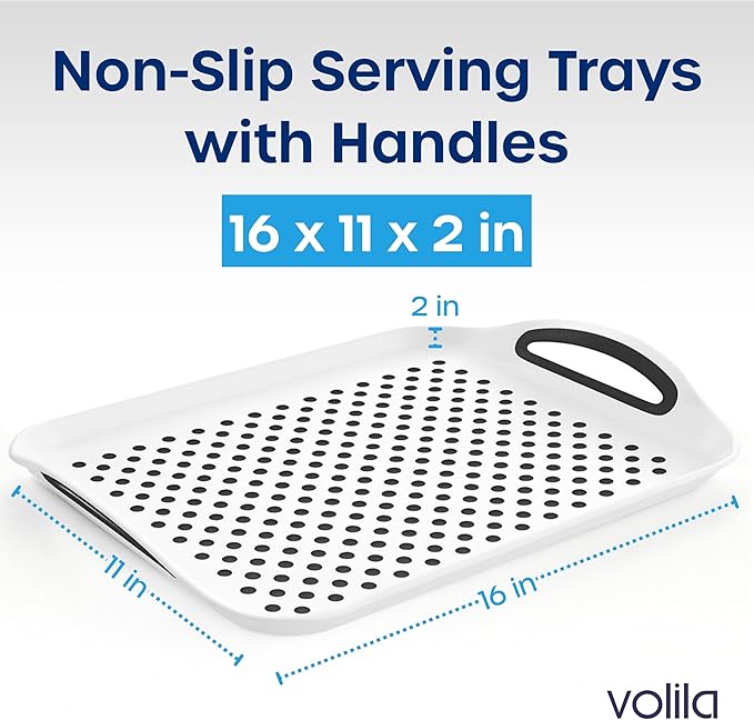 Food Trays for Eating on Couch - 2 Pack - Non Slip Dinner Trays for Eating Set of 2 Non Slip Serving Tray and Food Tray with Handles (White)