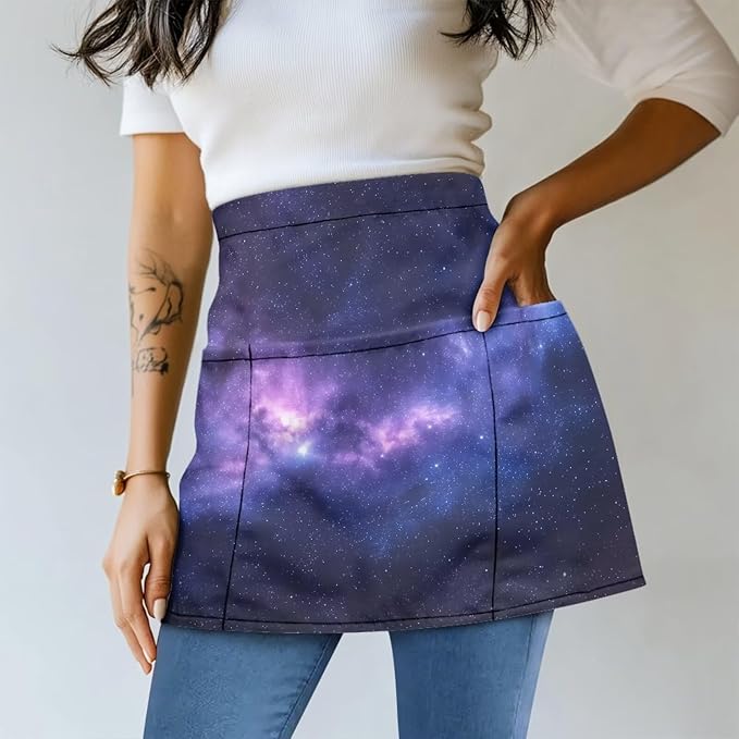 Server Waitress Waist Apron with 3 Pockets, Short Aprons for Servers,Waiter Apron For Waiter Accessories