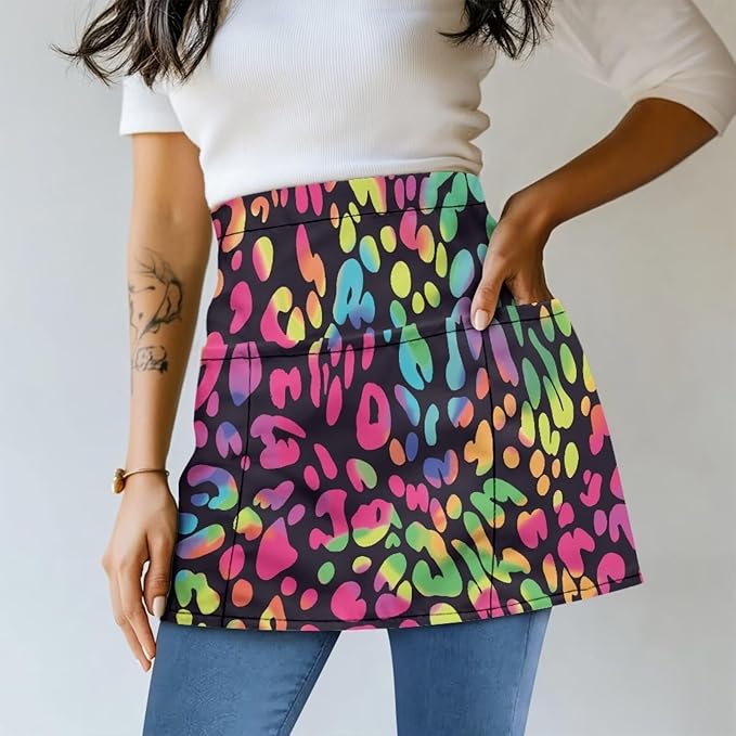 Server Waitress Waist Apron with 3 Pockets, Short Aprons for Servers,Waiter Apron For Waiter Accessories