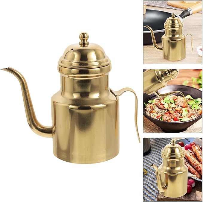Cabilock Oil Dispenser Vinegar Dispenser Bottle Stainless Steel Oil Can Container with Handle for Kitchen Restaurant Cooking BBQ Golden