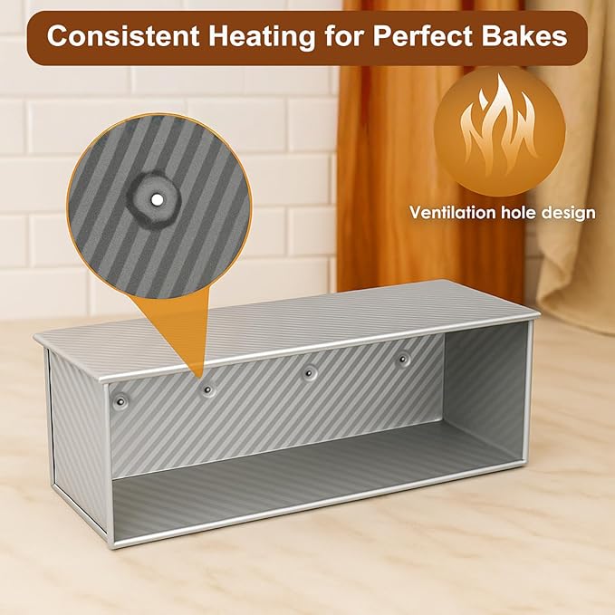 2-Pack Pullman Loaf Pan with Lid –Includes Two Size 13 by 5 & 8.4 by 4.8 Loaf Pan, Silver Textured Finish, Vented Bottom, Nonstick Bread Pan Set, Ideal for Sandwich Bread, Toast, Sourdough