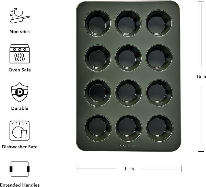 KitchenAid Non-stick Muffin Pan, 12 Cup, Evergreen