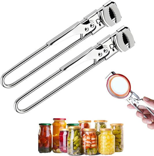 Adjustable Stainless Steel Jar Opener - Easy-Grip Kitchen Gadget for Jars, Bottles & Lids, User-Friendly Leverage Design,Effortless Grip for Seniors & Weak Hands (2PC)
