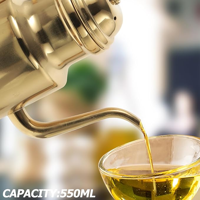 Cabilock Oil Dispenser Vinegar Dispenser Bottle Stainless Steel Oil Can Container with Handle for Kitchen Restaurant Cooking BBQ Golden