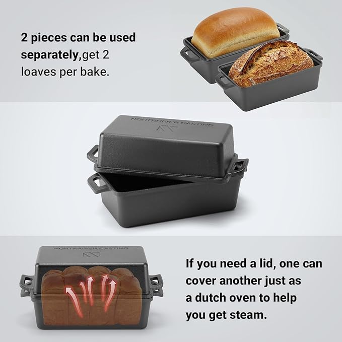 9×5 Inch Cast Iron Loaf Pan with Lid | Bread Baking Pan | Even Heat Distribution for Homemade Bread, Cake, and Meatloaf | 2 Piece Set