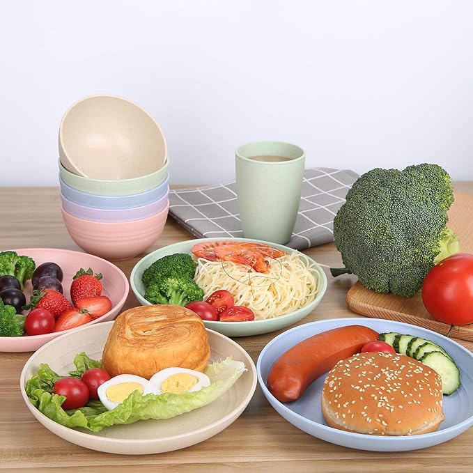 LuckyZone 7.8 Inches Unbreakable Wheat Straw Plates - Reusable Plate Set - Dishwasher & Microwave Safe - Perfect for Dinner Dishes - Healthy, BPA Free & Eco-Friendly (7.8 Inches)