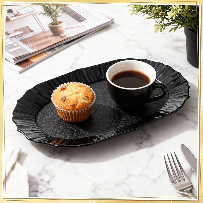 12 Pcs Black Plastic Serving Tray Bulk, 14.5" x 8.6" Rectangle Black Party Platters Reusable Decorative Dessert Table Serving Trays Snack Food Tray for Cupcake Cookie Wedding Birthday Party