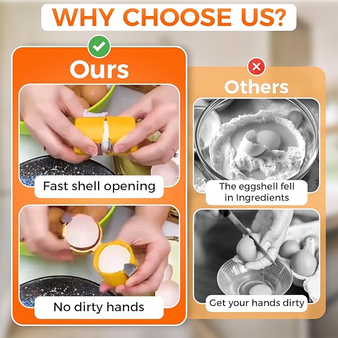 Egg Cracker Tool | Easy Shell Egg Opener | Handheld Egg Seperator Tool | Perfect for Baking, Scrambled Eggs & Omelets – No Mess, No Shell Pieces (Yellow - 1 Pc)