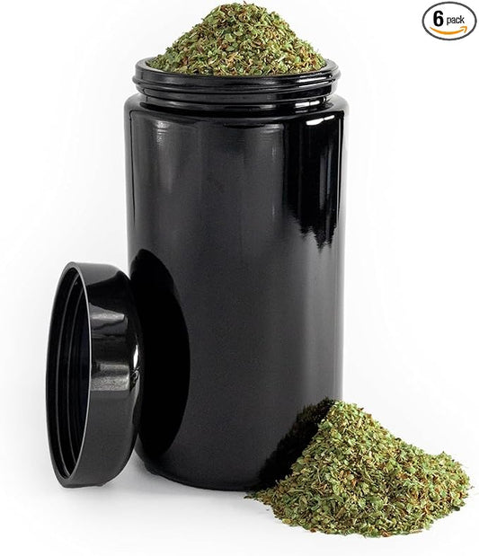 Infinity Jars, 500 ML (17 fl oz) Pack 6, Premium Airtight Ultraviolet Glass Jar Smell Proof, Antistatic, Light Blocking Container for Herbs, Coffee, Tea & Spices Durable, Travel-Friendly Storage
