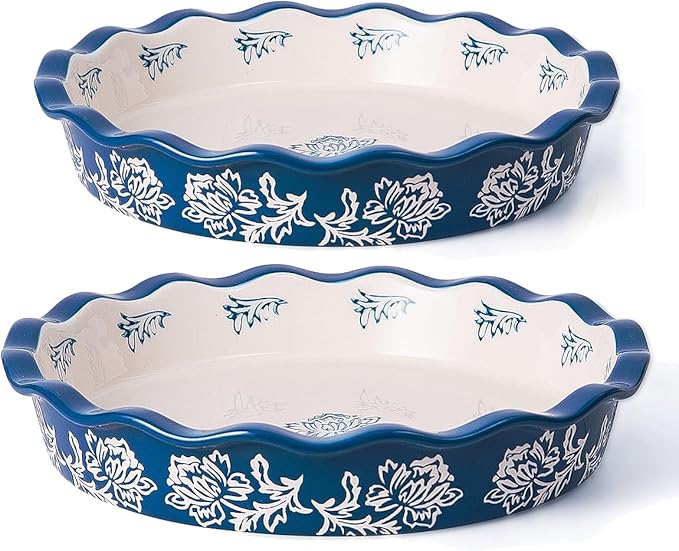 Wisenvoy Pie Pan Ceramic Pie Dish Blue Pie Plate Porcelain Deep Dish Pie Pan Non-Stick Pie Pans