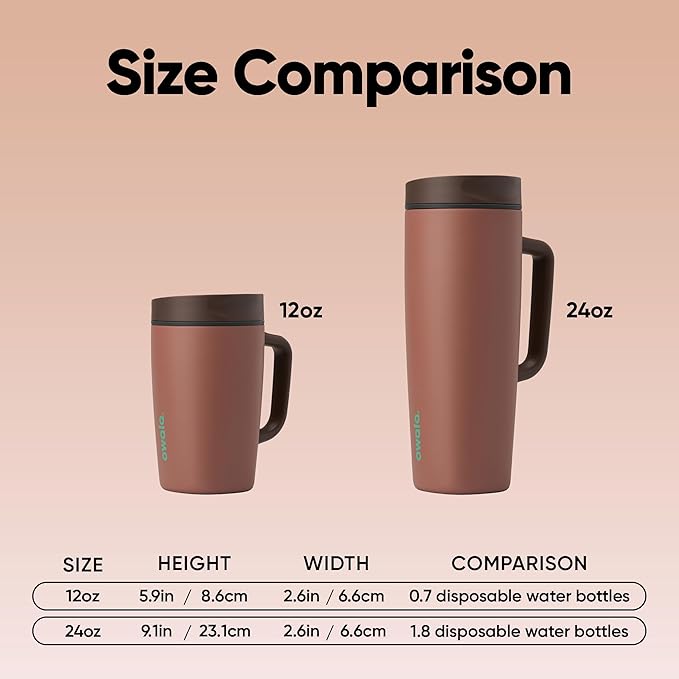 Owala SmoothSip Slider Stainless Steel Insulated Travel Mug with handle, 100% Leak Proof, For Hot and Cold Drinks, Travel Friendly with Sliding Lock Lid, 24 oz, BPA Free, Leak Proof, Cozy Cocoa