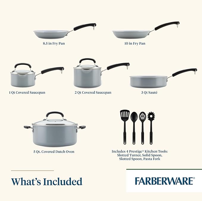Farberware EcoAdvantage Ceramic Nonstick Cookware/Pots and Pans Set, 13 Piece - Gray