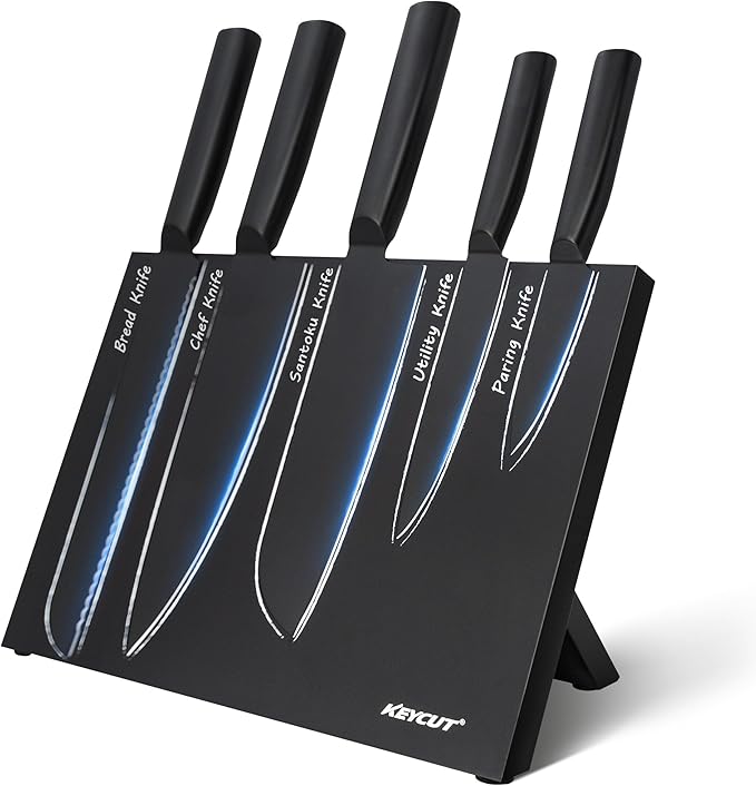 Kitchen Knife Set, 6 Pieces Knife Set with Foldable Magnetic Knife Block, Japanese Knife Sets, High-Grade 5CR Stainless Steel Chef Knives Sets with Wood Block, Professional Chef's Knife Set