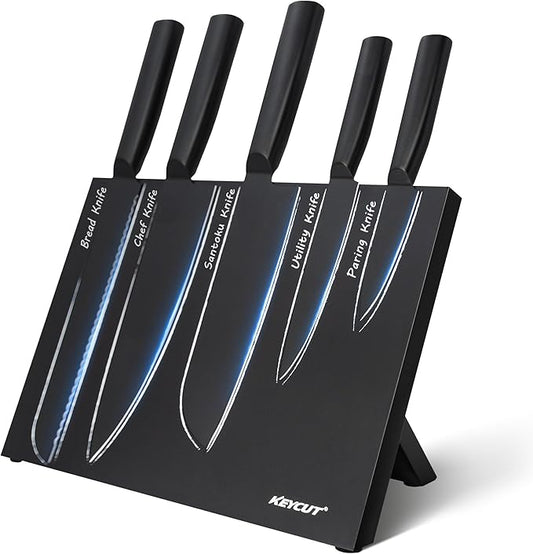 Kitchen Knife Set, 6 Pieces Knife Set with Foldable Magnetic Knife Block, Japanese Knife Sets, High-Grade 5CR Stainless Steel Chef Knives Sets with Wood Block, Professional Chef's Knife Set