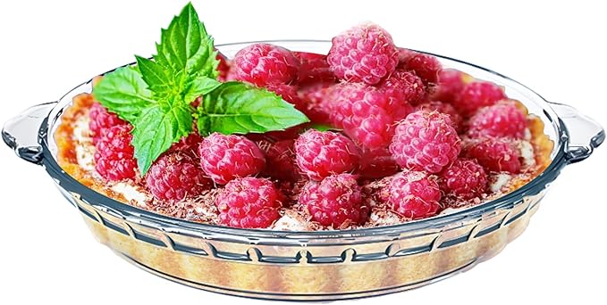 FEOOWV 1 Pack Round Glass Pie Pans for Baking Round Baking Dishes with Handles for Apple Pie Pumpkin Pie Salads (Clear 7in)